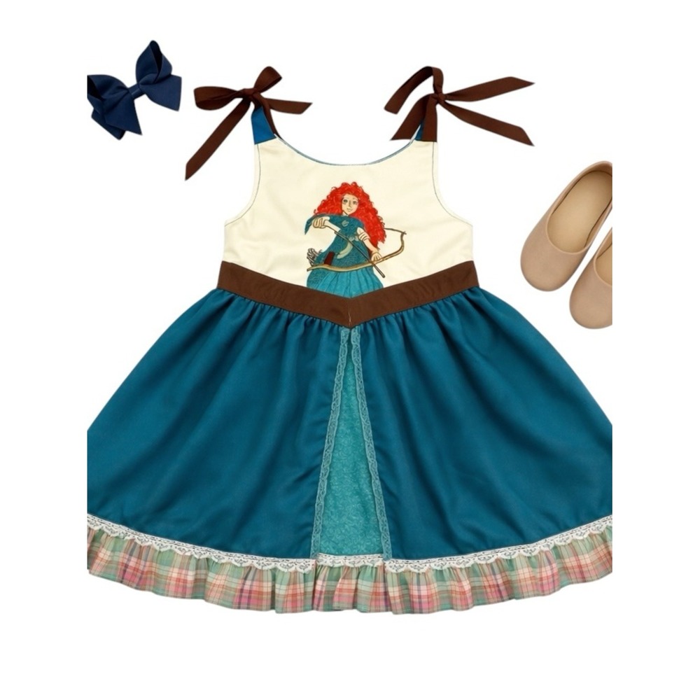 Handmade Brave Merida Princess Dress Girls 6 7 Blue Cosplay Costume Rare Cute
